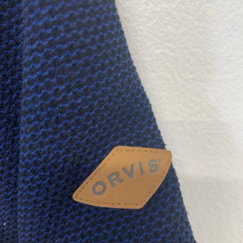 Orvis Sherpa Lined 1/4 Zip Sweatshirt Men Small Blue Pockets Outdoor Casual Work